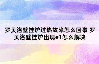 罗贝洛壁挂炉过热故障怎么回事 罗贝洛壁挂炉出现e1怎么解决